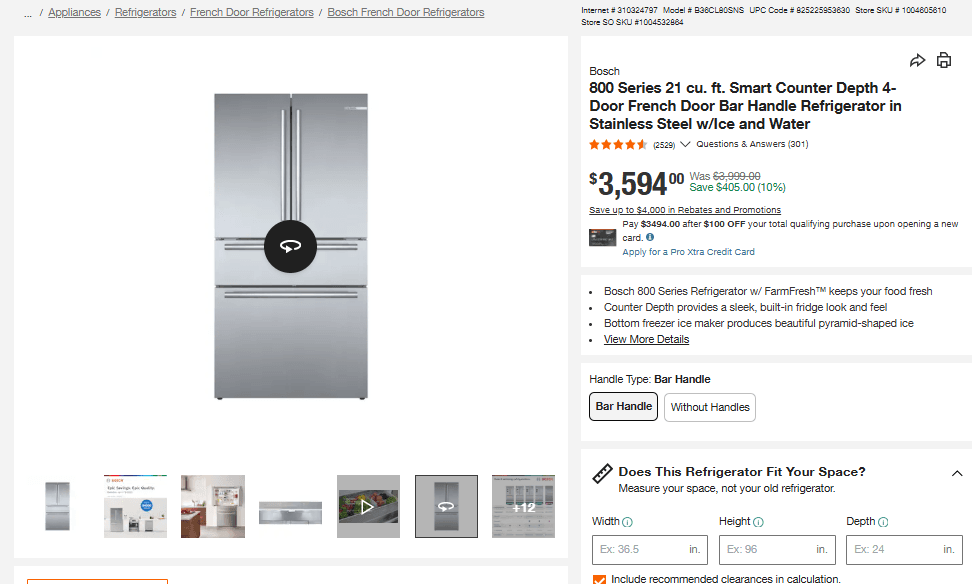 Bosch 800 Refrigerator Bar Handle