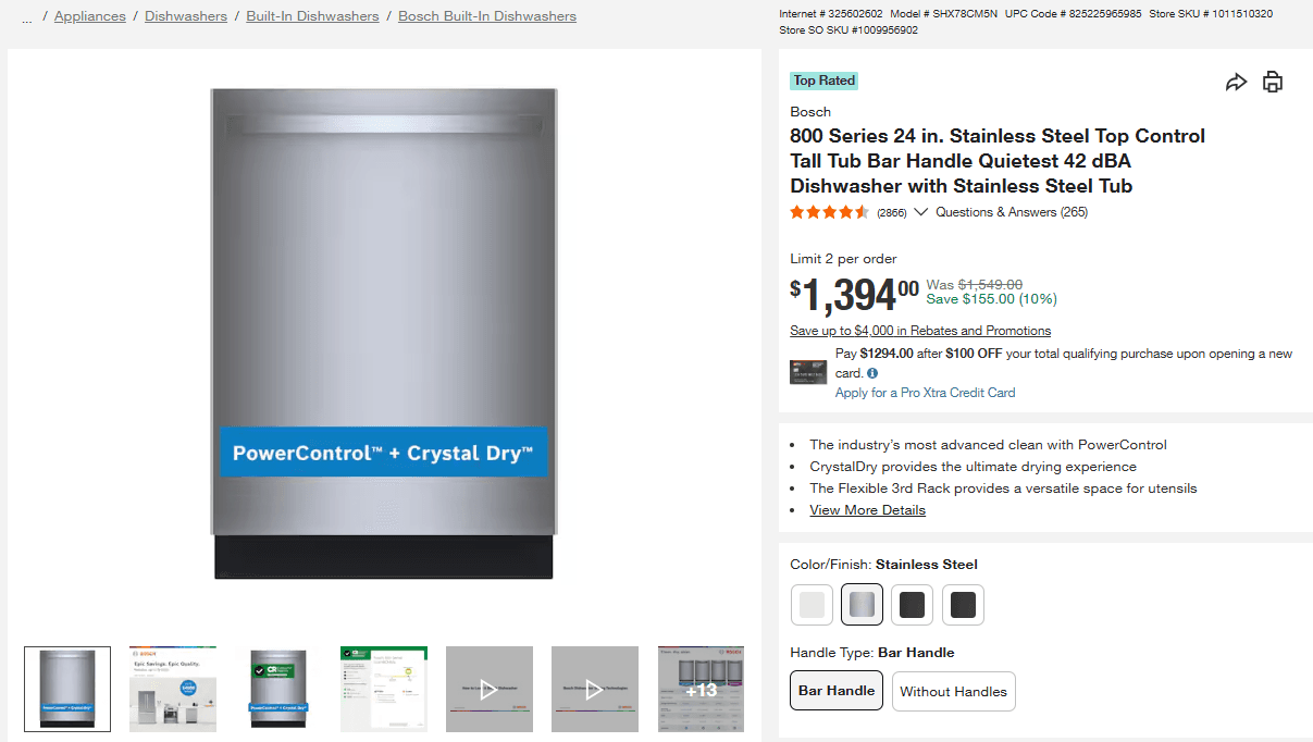 Bosch 800 Dishwasher Bar Handle