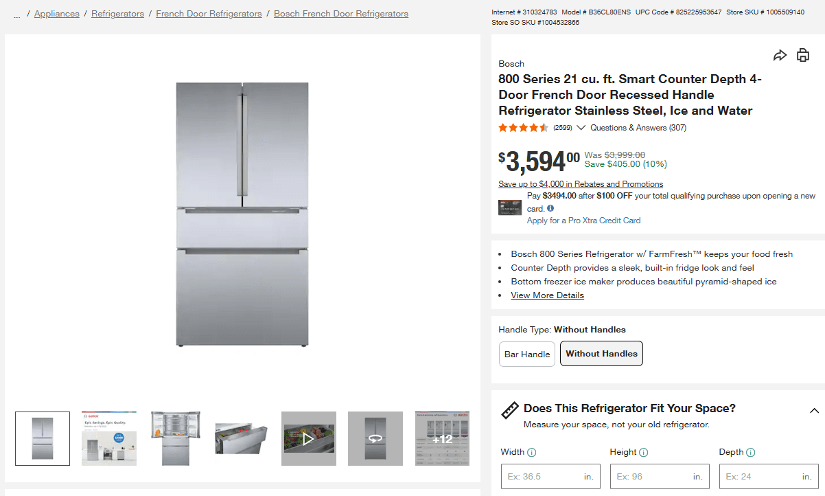 Bosch 800 Refrigerator without Handle